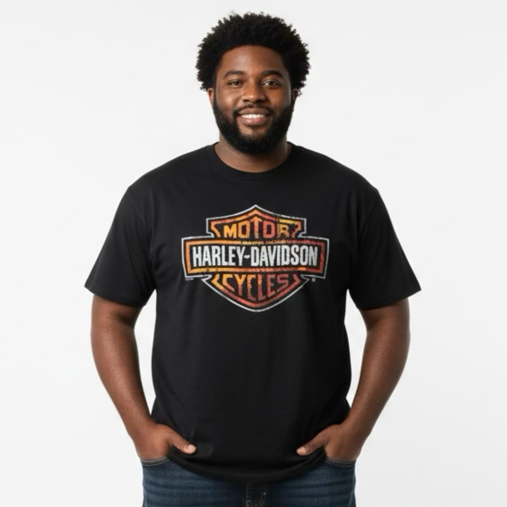 Harley-Davidson Black and Orange Short Sleeve Tee